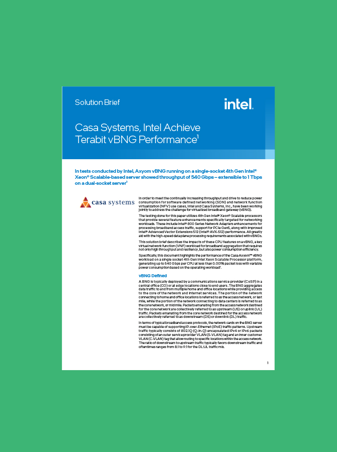 Casa Systems, Intel Achieve Terabit vBNG Performance